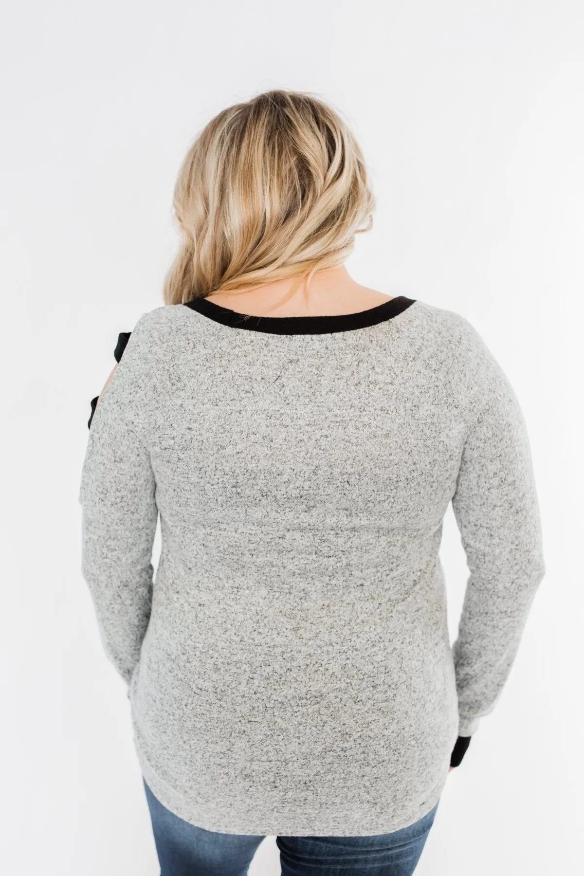 Chasing Dreams Cold Shoulder Top- Heather Grey