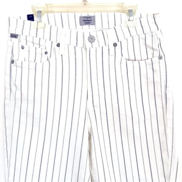 Citizens of Humanity White Pinstripe Rocket Stretch High Rise Skinny Jeans Women