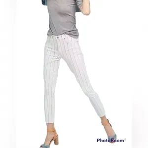 Citizens of Humanity White Pinstripe Rocket Stretch High Rise Skinny Jeans Women