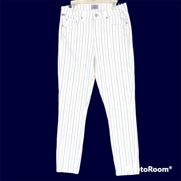 Citizens of Humanity White Pinstripe Rocket Stretch High Rise Skinny Jeans Women