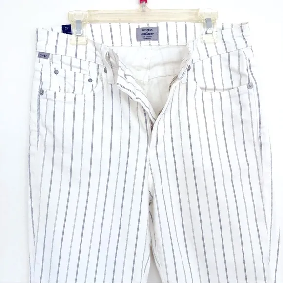 Citizens of Humanity White Pinstripe Rocket Stretch High Rise Skinny Jeans Women
