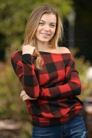 Comfort To Touch Plaid Sweater - Red