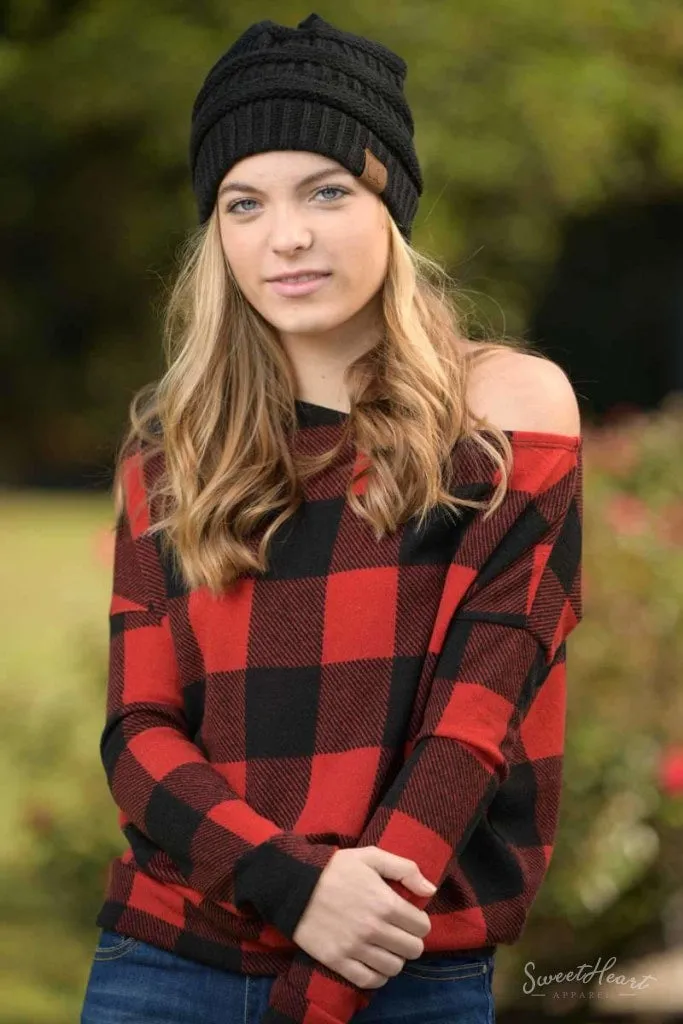 Comfort To Touch Plaid Sweater - Red