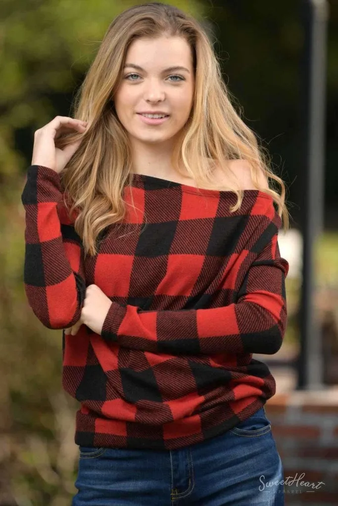 Comfort To Touch Plaid Sweater - Red