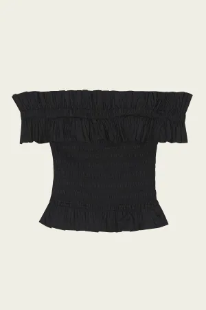Cotton Poplin Off-Shoulder Smock Top in Black