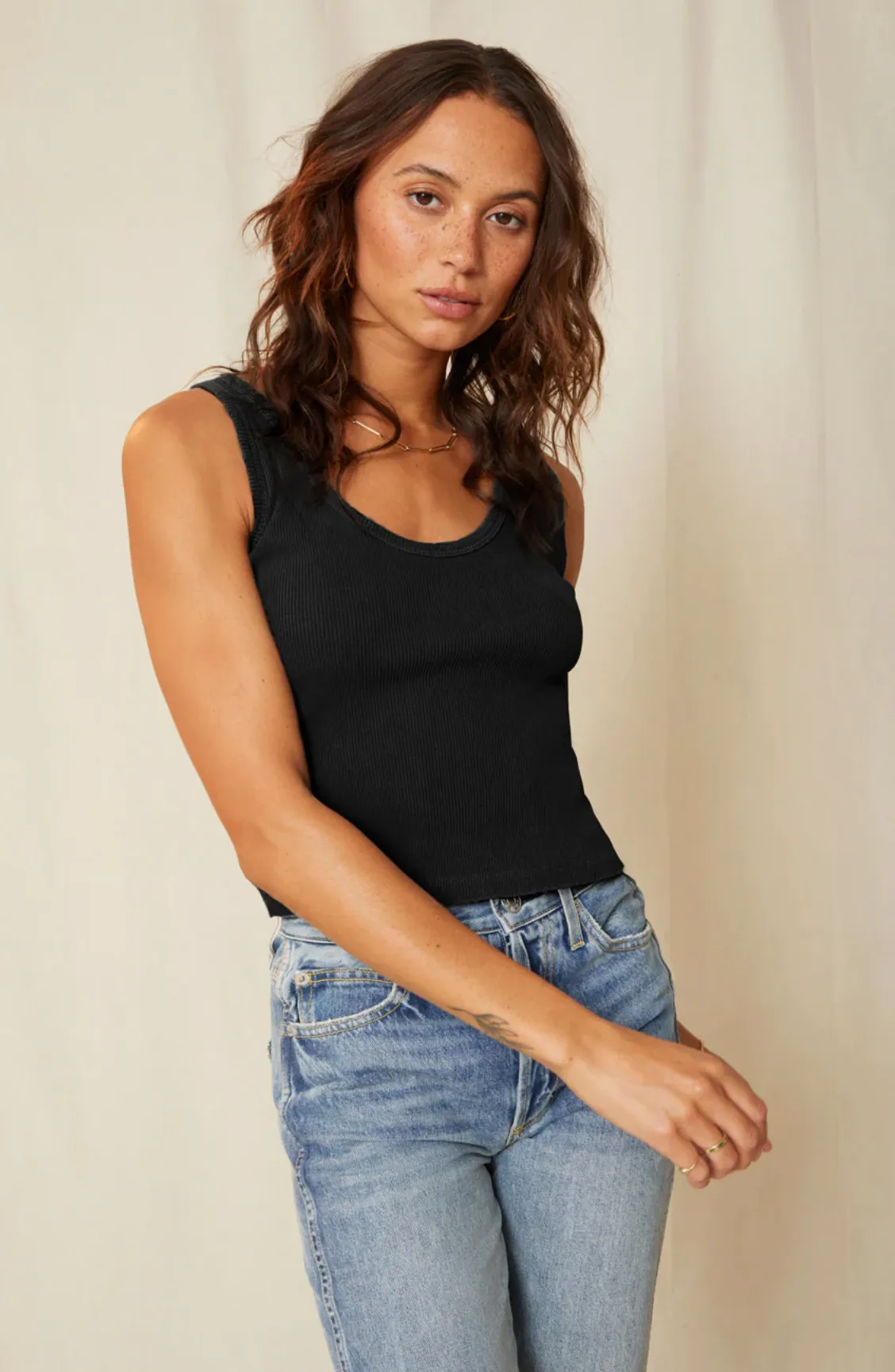 Crop Rib Tank Black