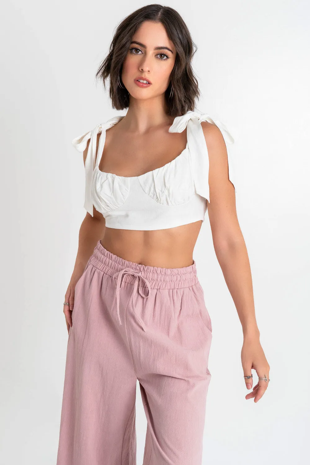 Crop top de lino tirantes con nudo