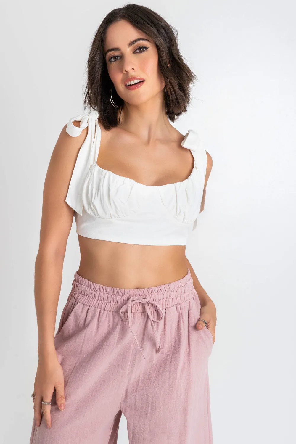 Crop top de lino tirantes con nudo