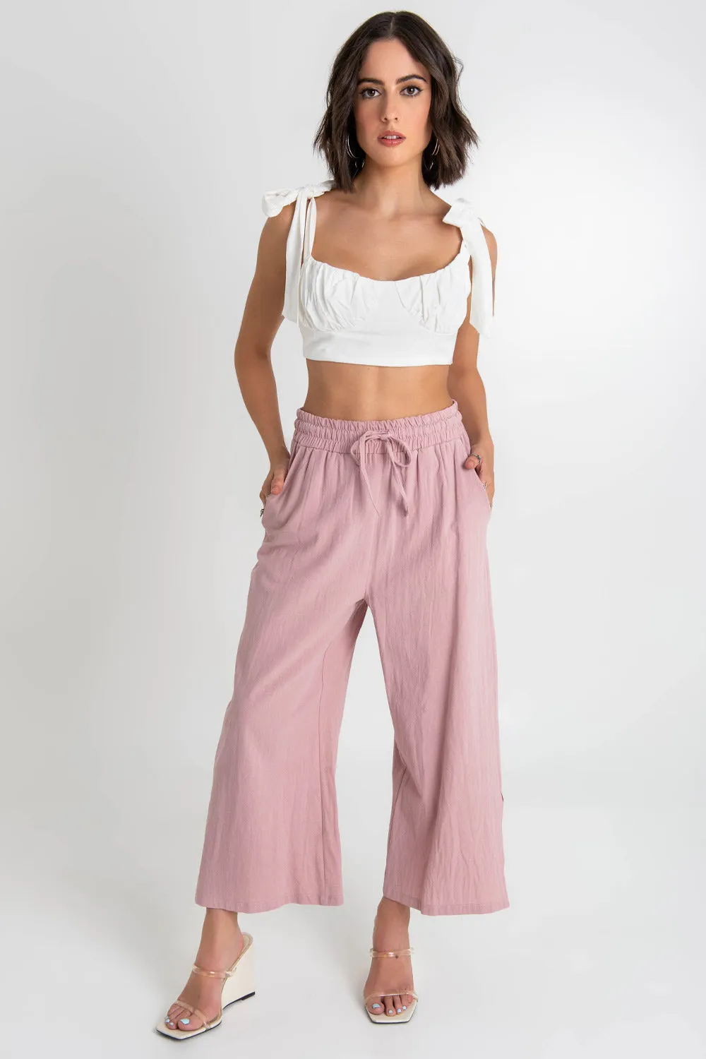 Crop top de lino tirantes con nudo