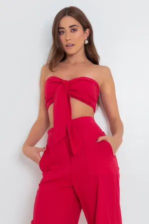 Crop top strapless escote corazón con nudo