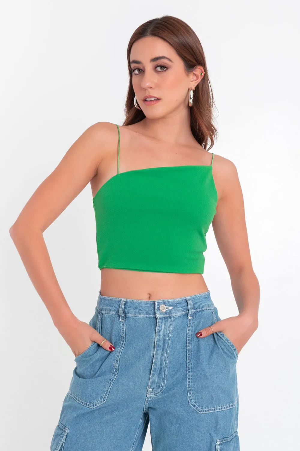 Crop top tirantes escote diagonal