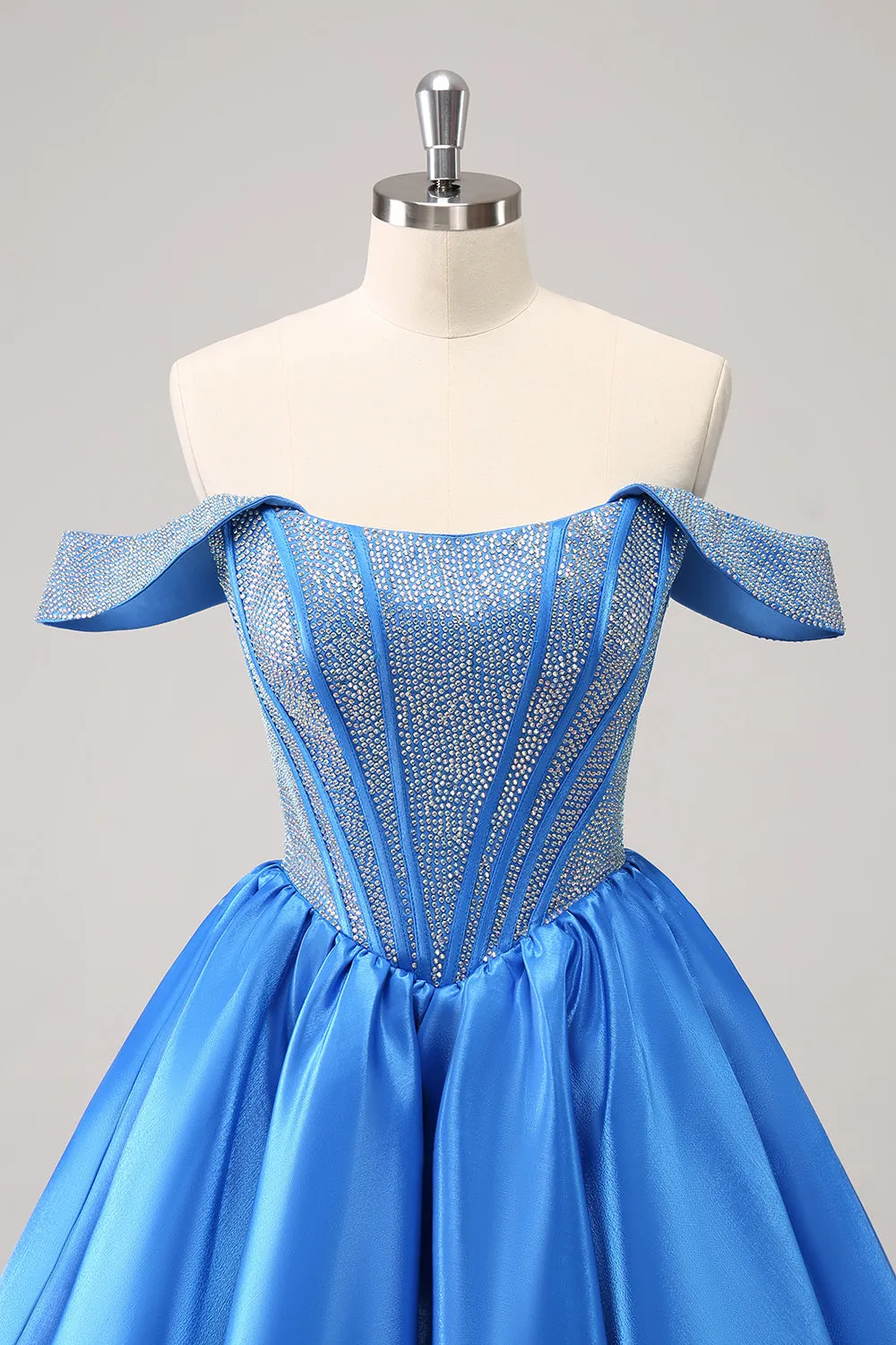 Cute Blue A Line Off The Shoulder Corset Homecoming Dress with Beading