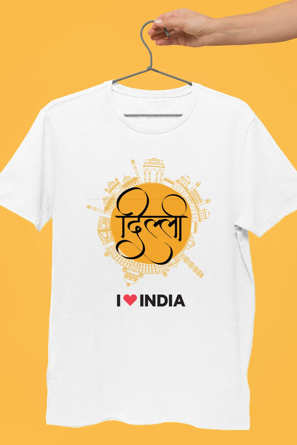 Delhi Hindi- Styched in India Graphic T-Shirt White Color
