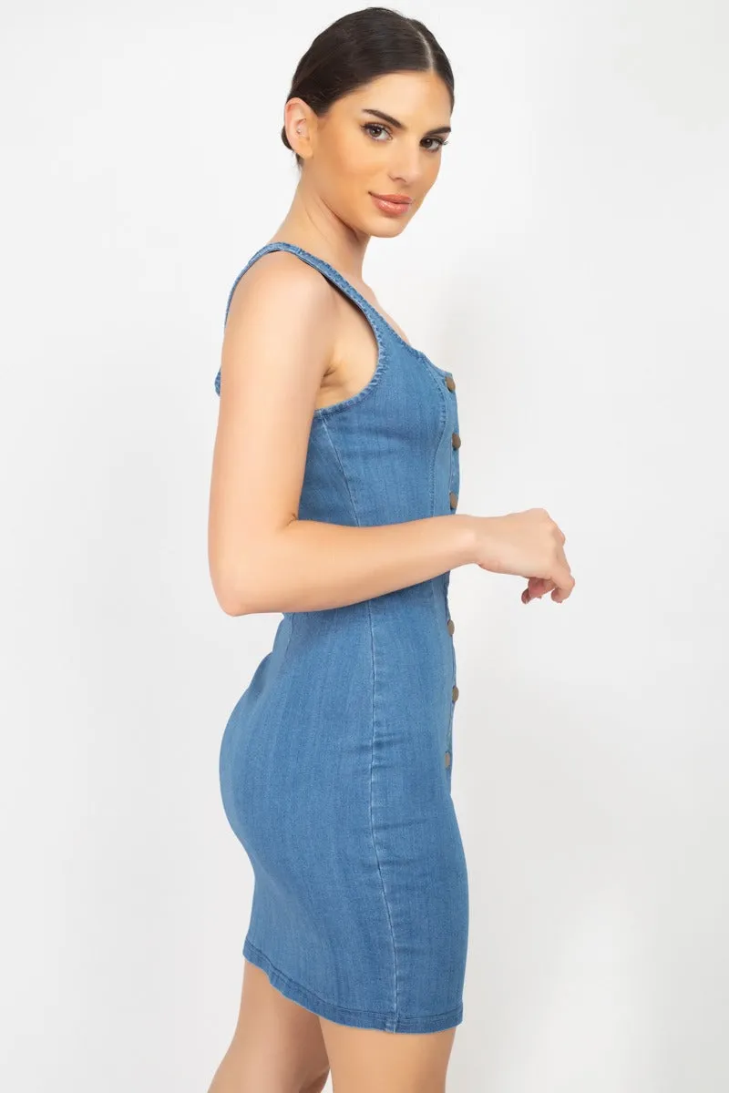Denim Button-front Mini Dress