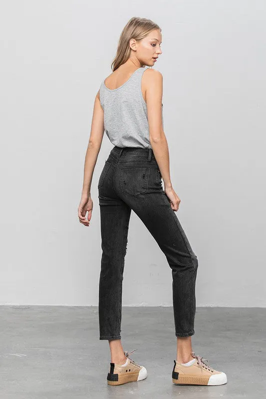 Denim Lab USA Mid Rise Distressed Straight Jeans