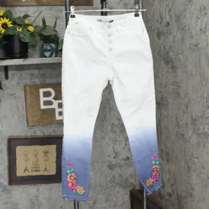 DG2 by Diane Gilman Womens Pull On Faux Button Skinny Jeans White Multi XS