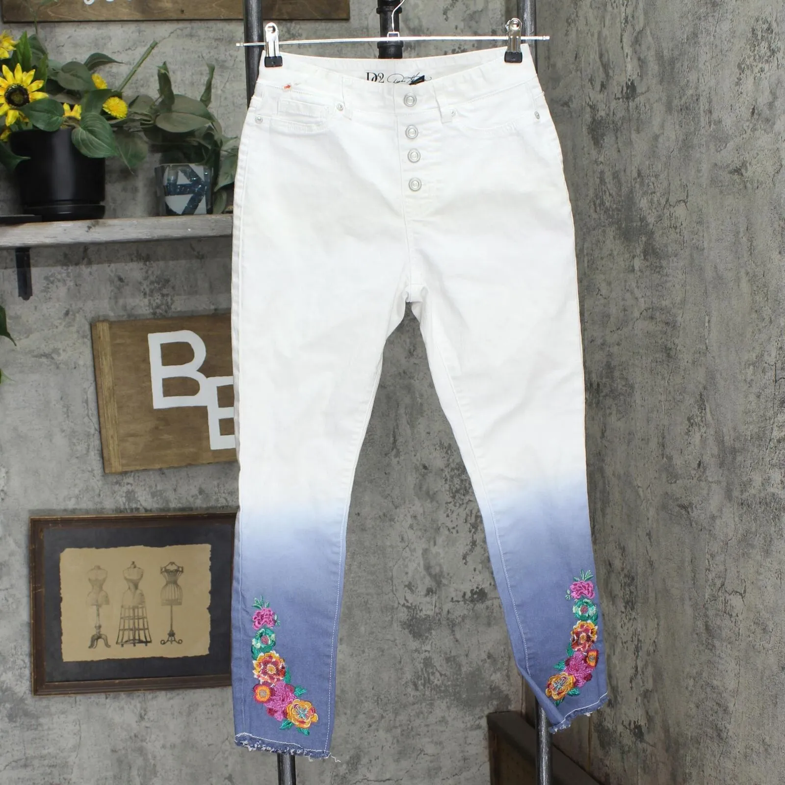DG2 by Diane Gilman Womens Pull On Faux Button Skinny Jeans White Multi XS