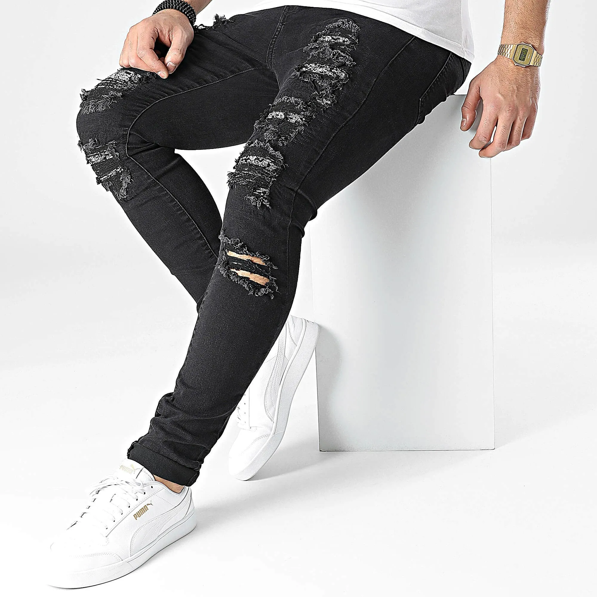 Džínsy Sixth June Ripped Black Bandana Jeans čierne