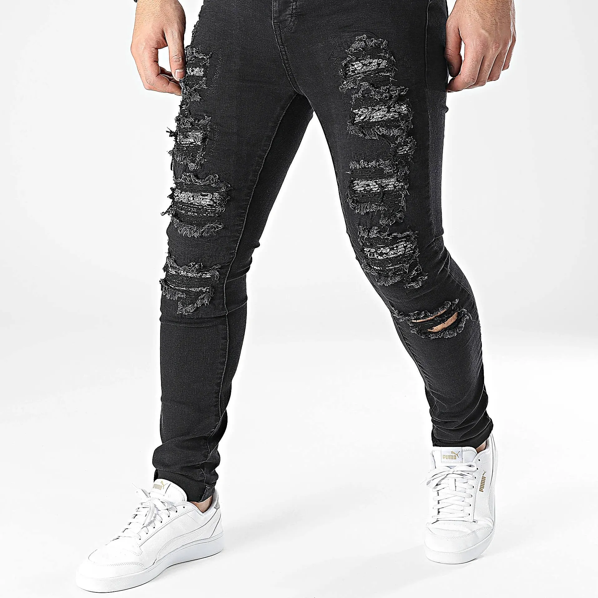 Džínsy Sixth June Ripped Black Bandana Jeans čierne