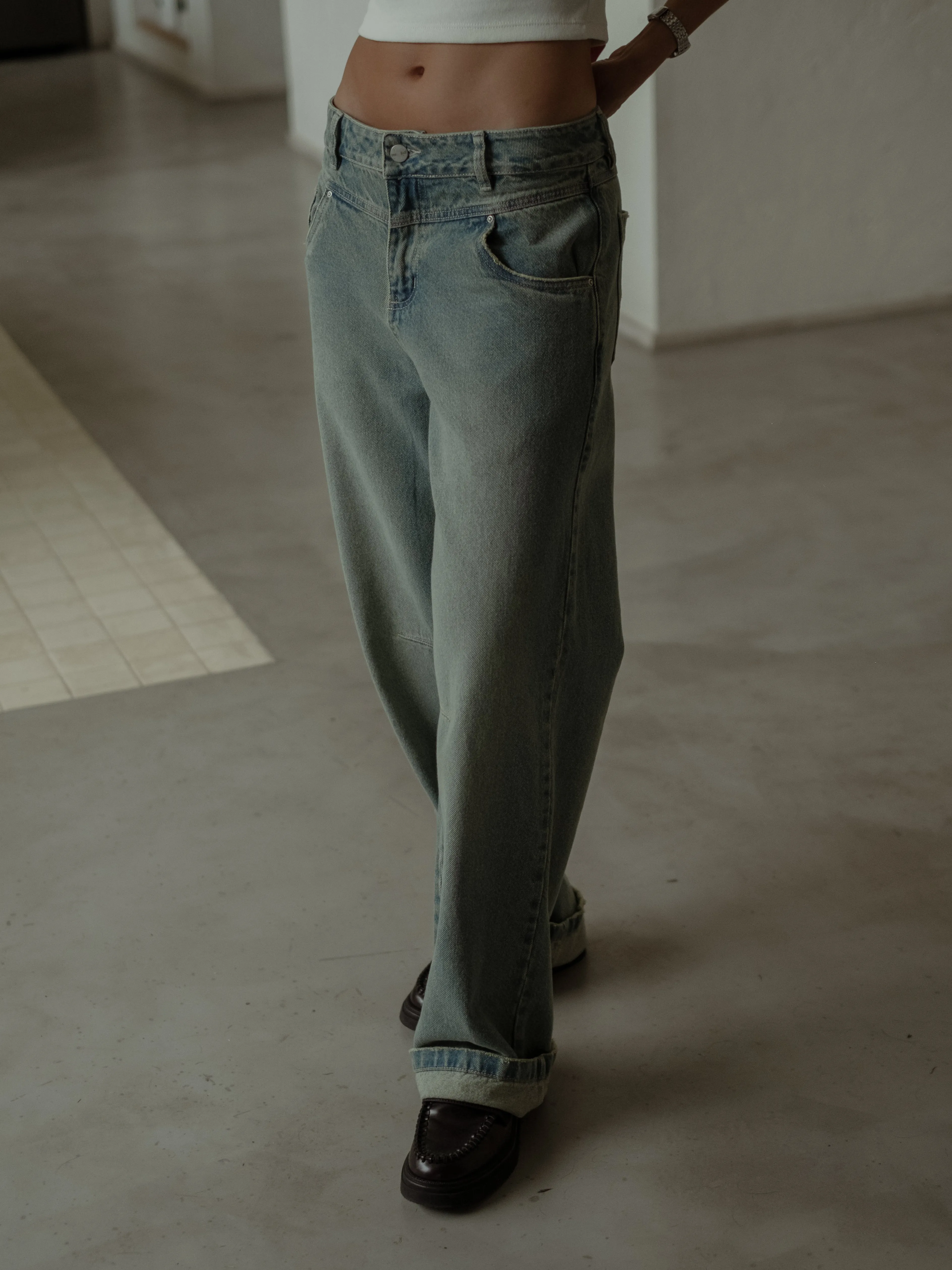 DOUBLE WAISTBAND JEAN  - DIRTY ICE BLUE