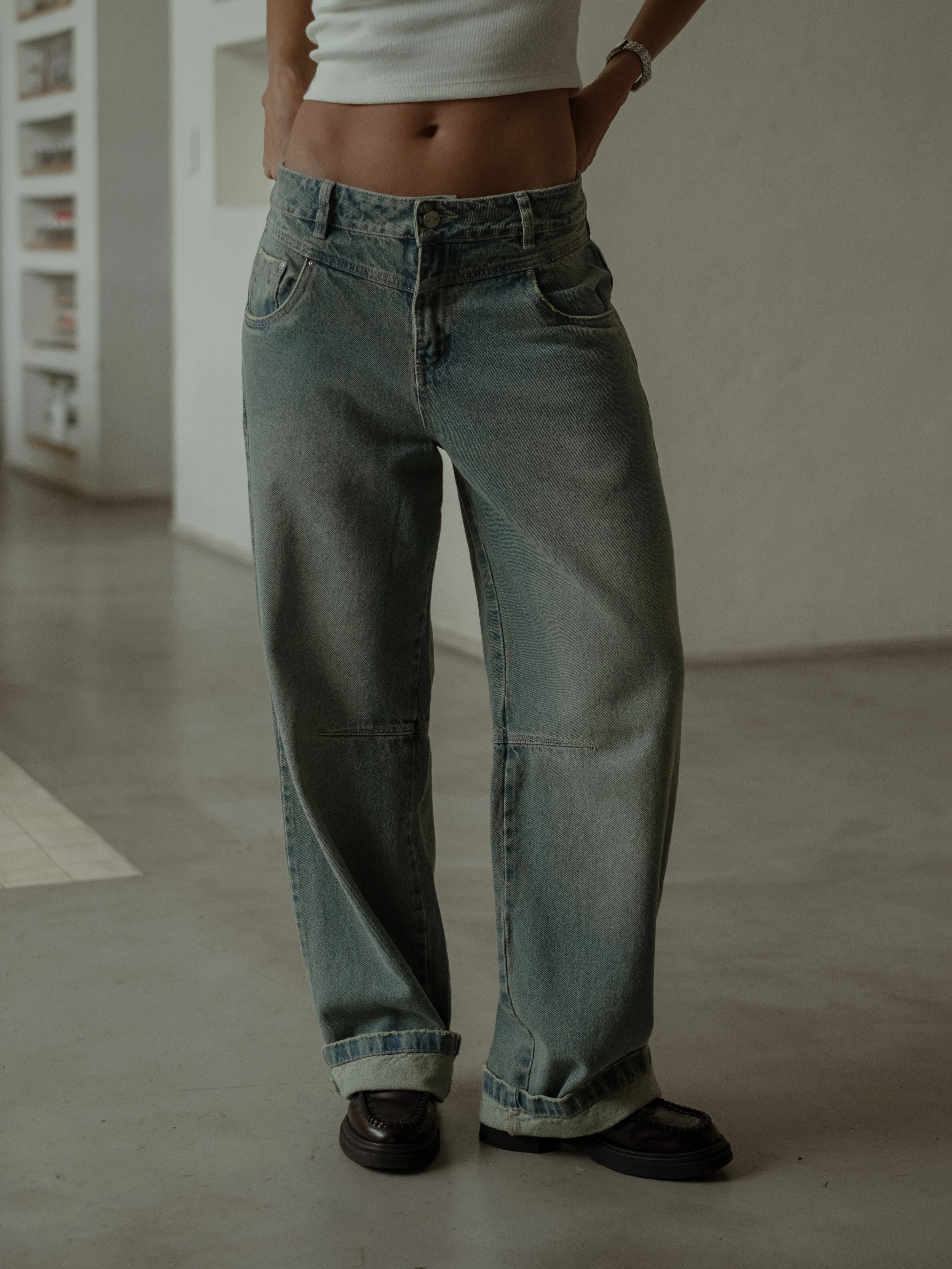 DOUBLE WAISTBAND JEAN  - DIRTY ICE BLUE
