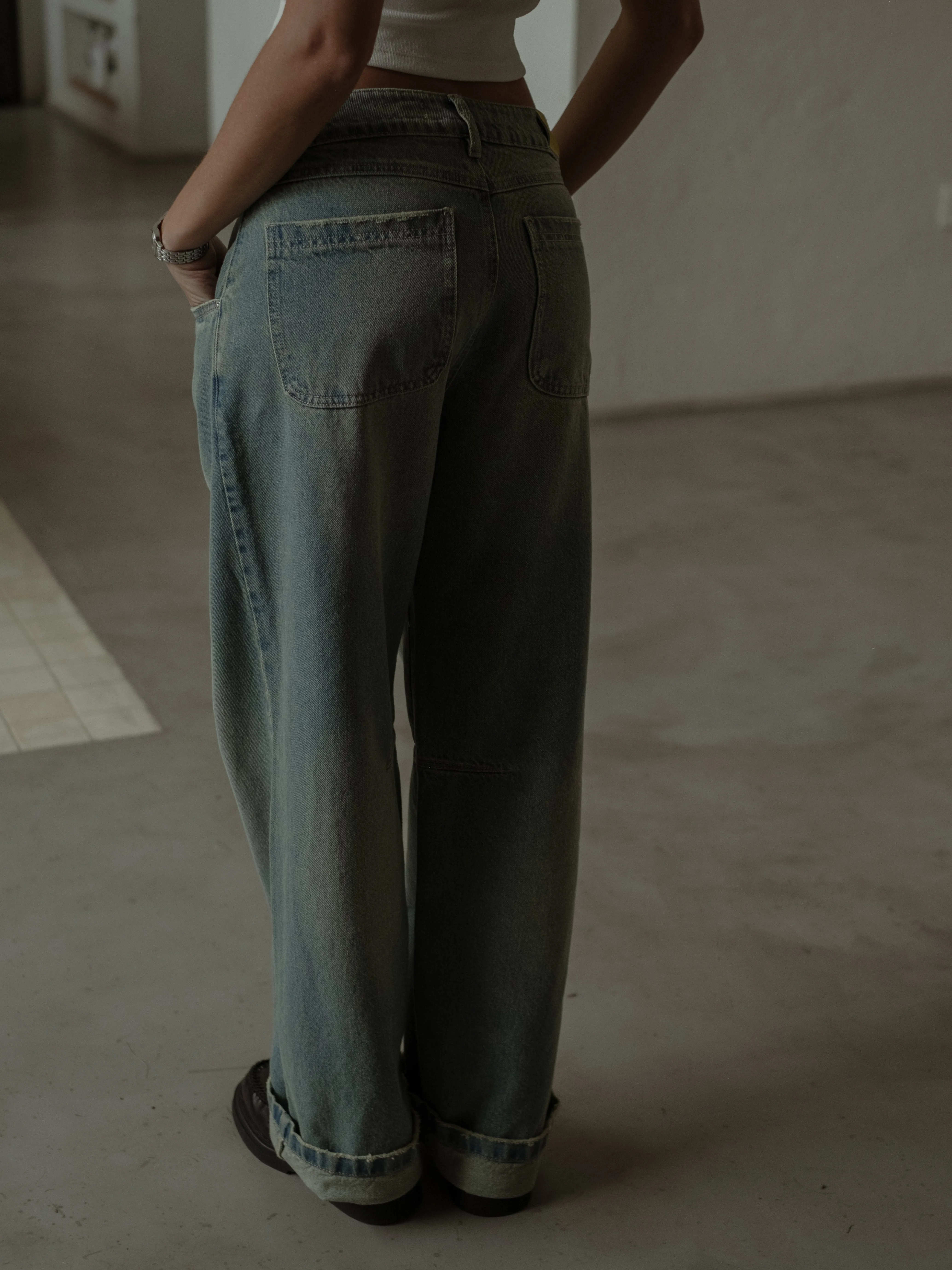 DOUBLE WAISTBAND JEAN  - DIRTY ICE BLUE