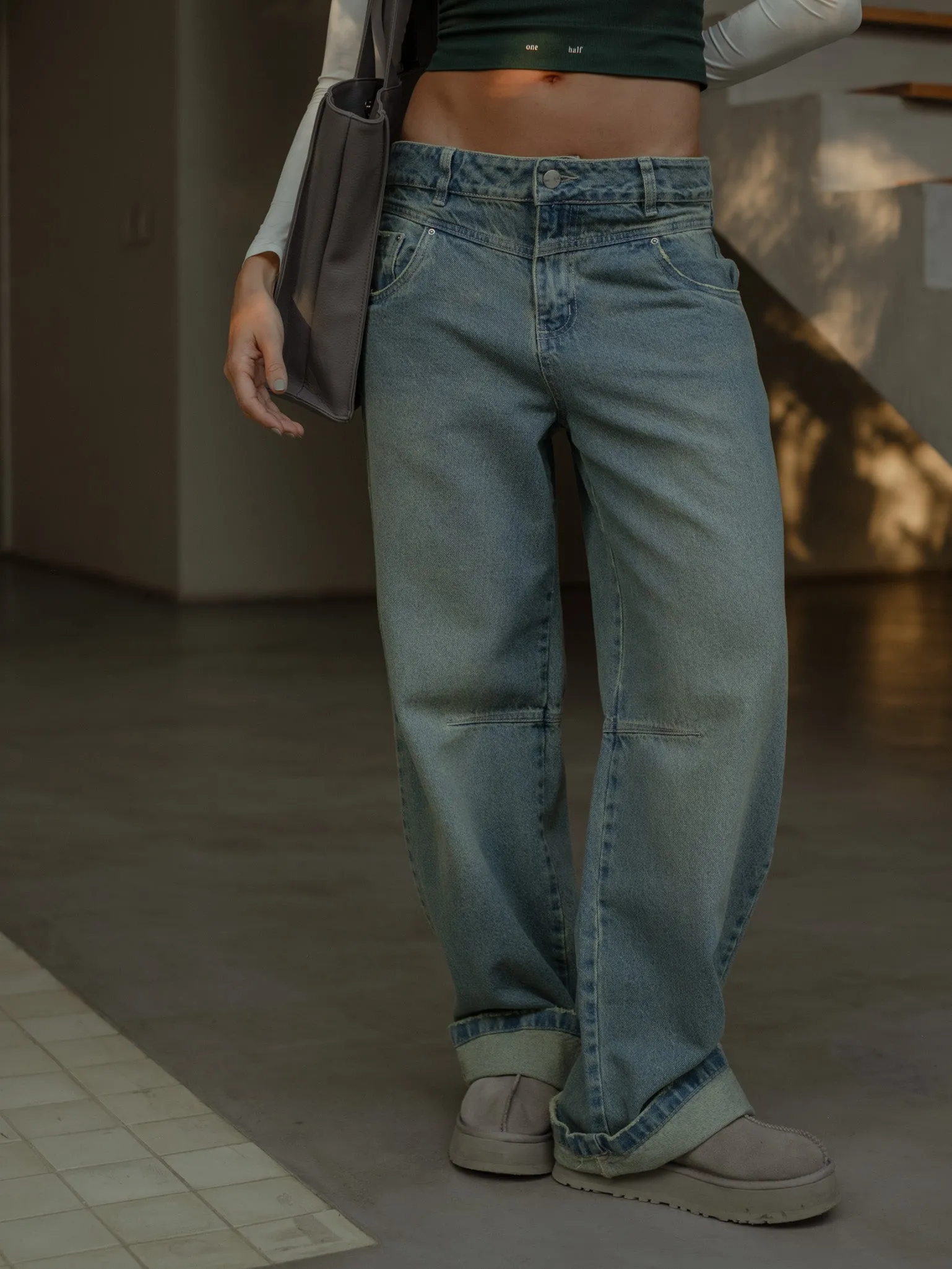 DOUBLE WAISTBAND JEAN  - DIRTY ICE BLUE