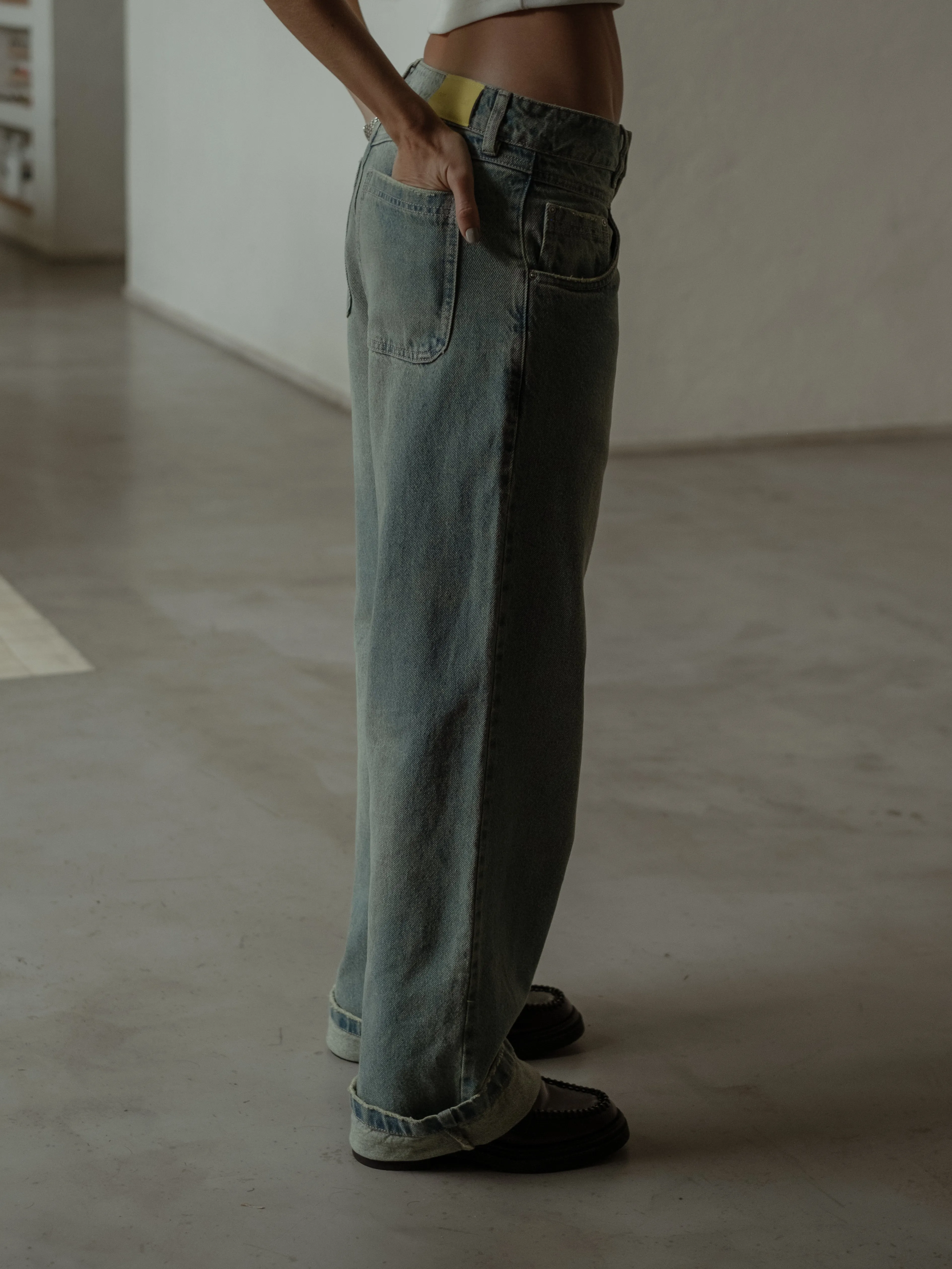 DOUBLE WAISTBAND JEAN  - DIRTY ICE BLUE