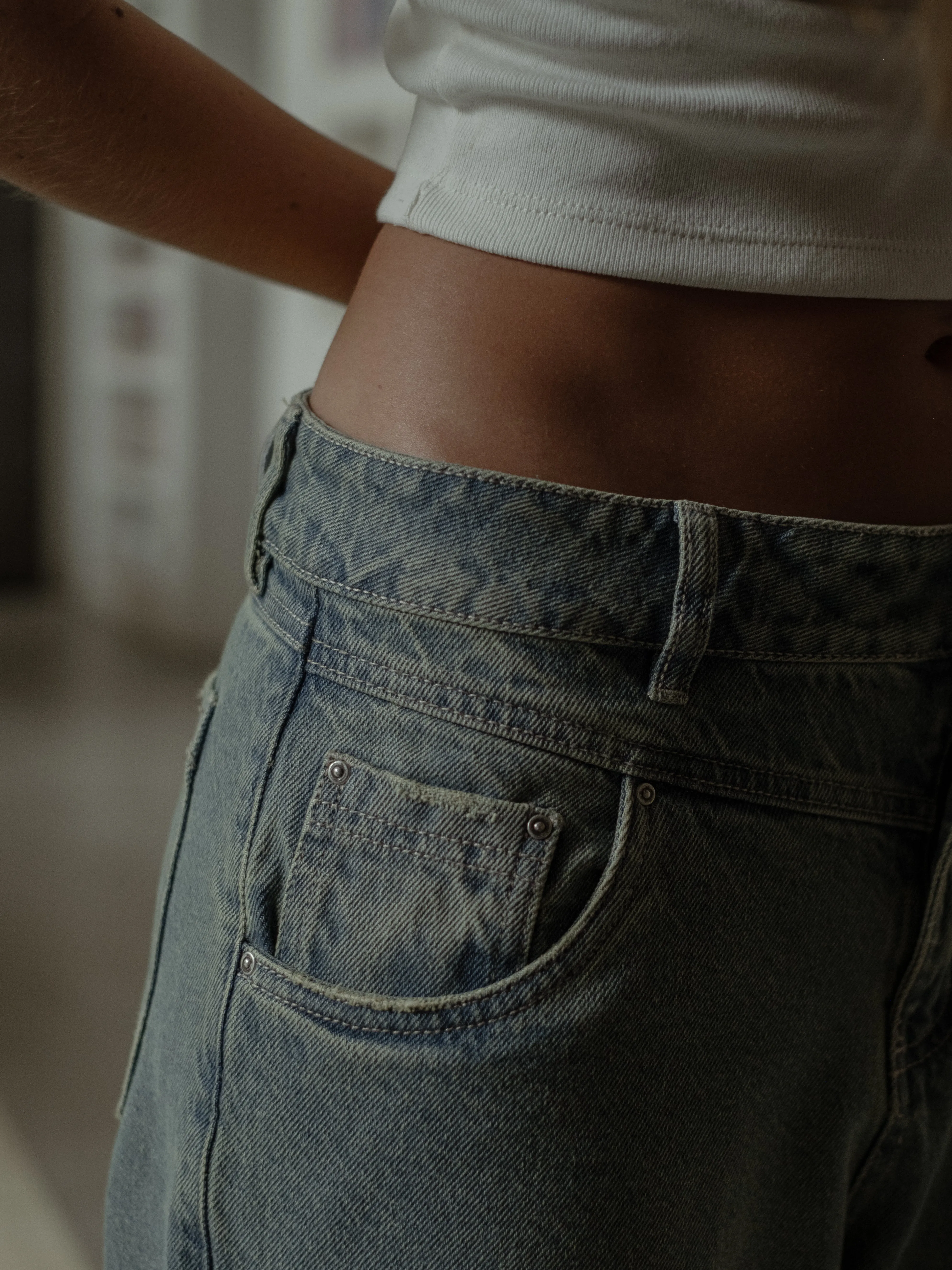 DOUBLE WAISTBAND JEAN  - DIRTY ICE BLUE