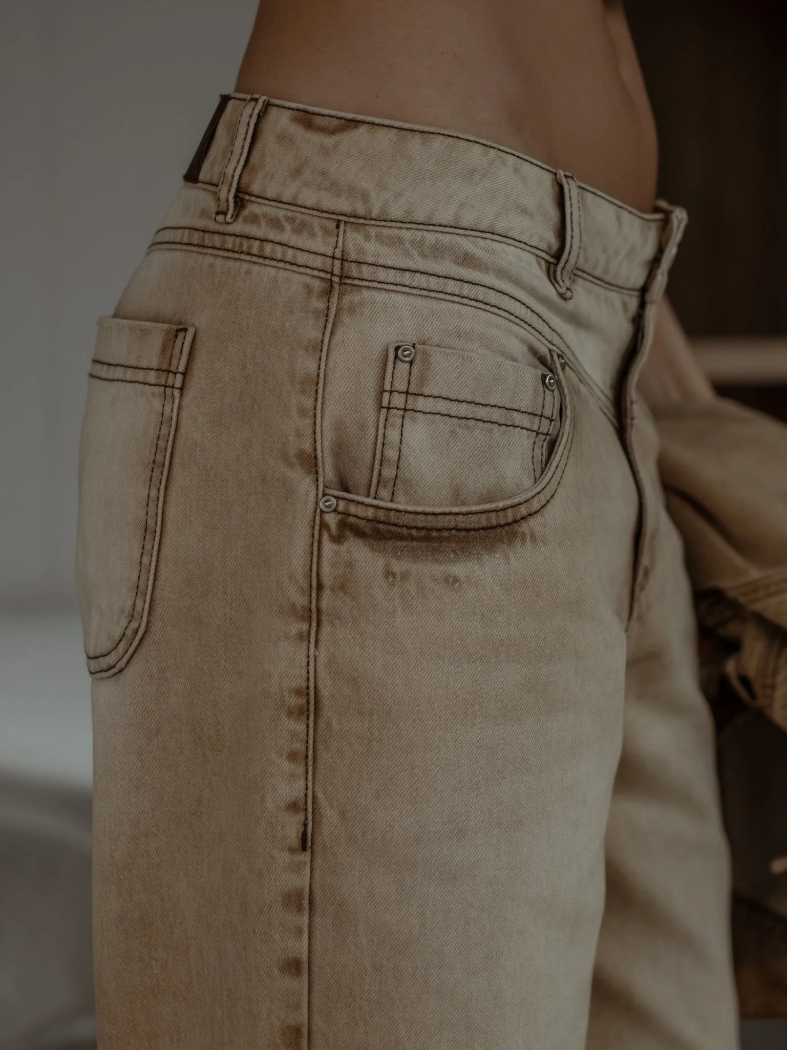 DOUBLE WAISTBAND JEAN  - DUNE SAND
