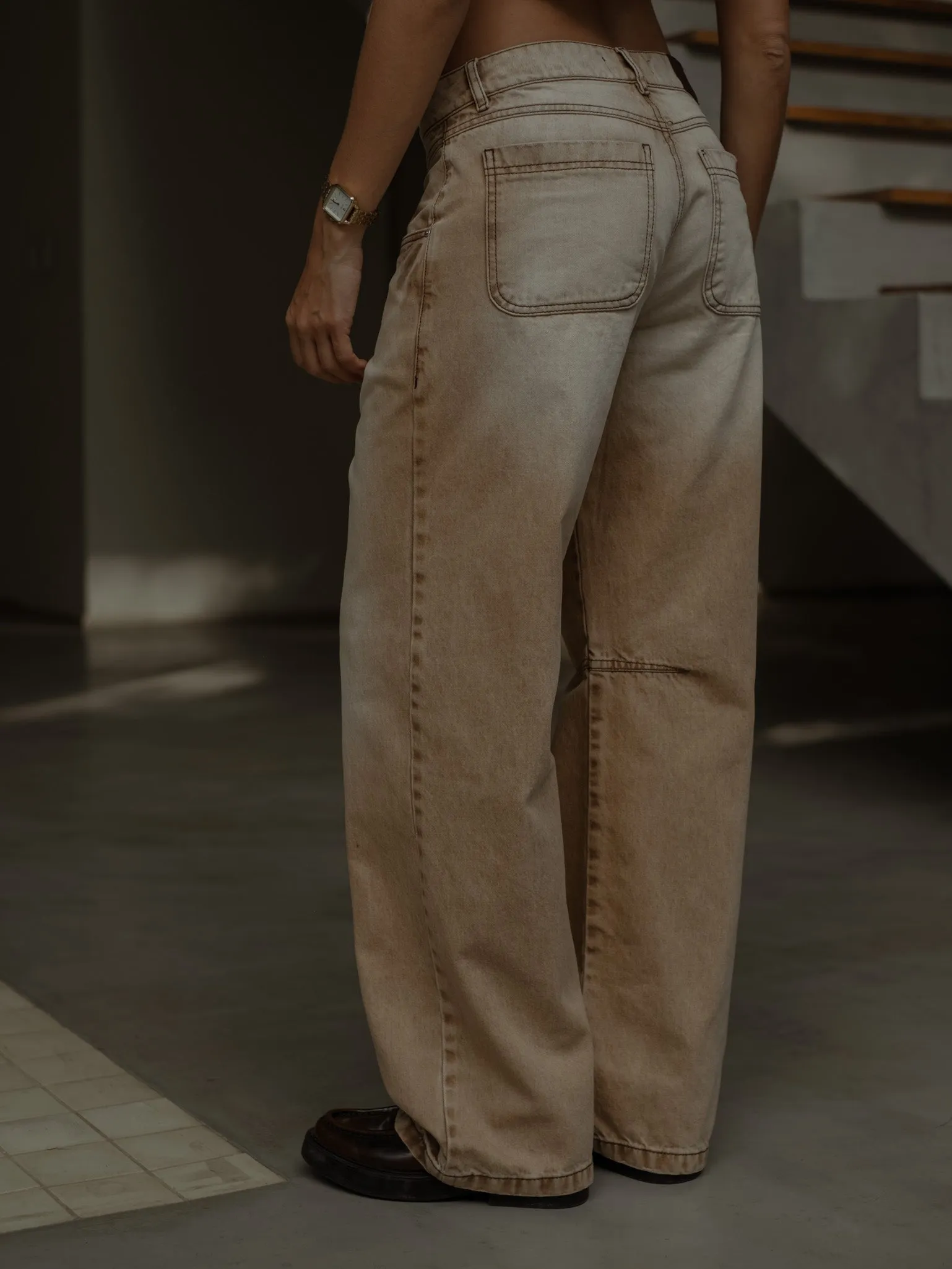 DOUBLE WAISTBAND JEAN  - DUNE SAND