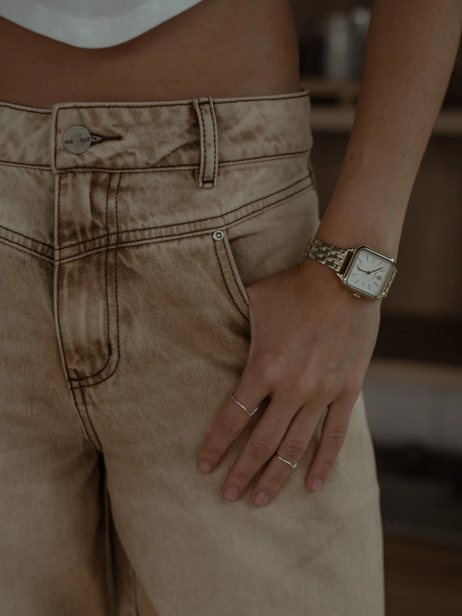DOUBLE WAISTBAND JEAN  - DUNE SAND