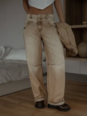 DOUBLE WAISTBAND JEAN  - DUNE SAND