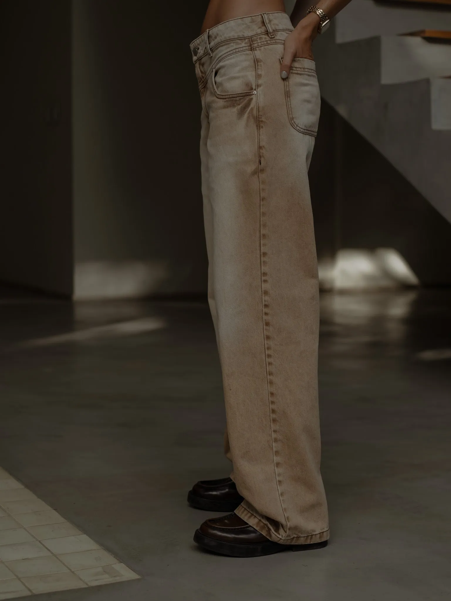 DOUBLE WAISTBAND JEAN  - DUNE SAND