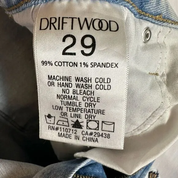 Driftwood Jeans Women’s Gizelle Geometric Embroidered Light Wash Ripped Ankle 29