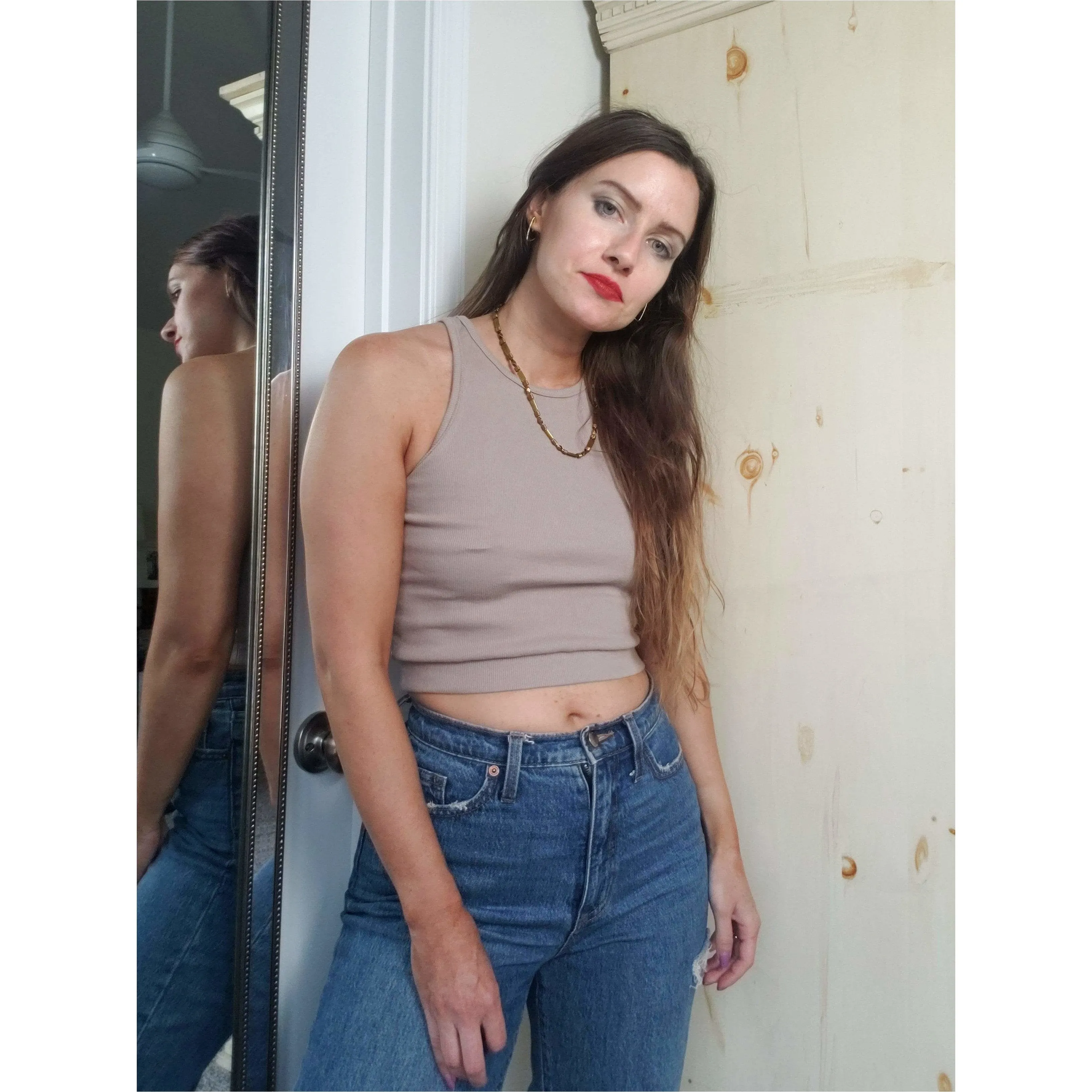 East Village Zero Waste Rib Crop Top - Beige