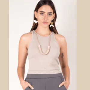 East Village Zero Waste Rib Crop Top - Beige