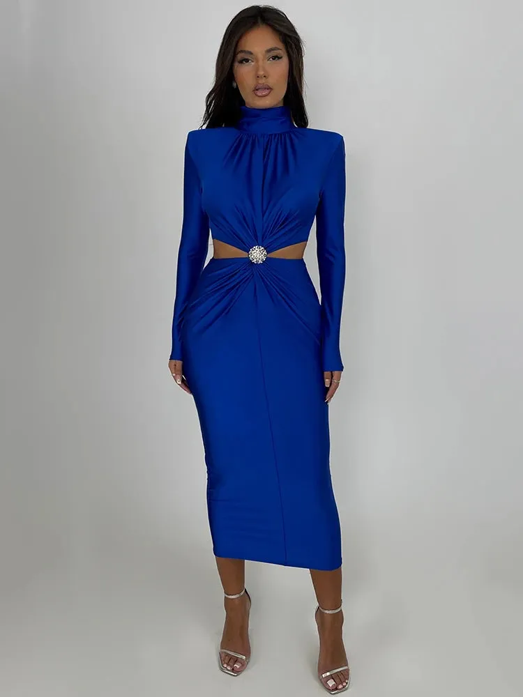 Elegant Hollow Out Sexy Maxi Dress For Women Autumn Winter New Turtleneck Long Sleeve Bodycon Club Party Evening Dress Boutique Fashion