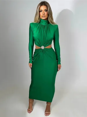 Elegant Hollow Out Sexy Maxi Dress For Women Autumn Winter New Turtleneck Long Sleeve Bodycon Club Party Evening Dress Boutique Fashion