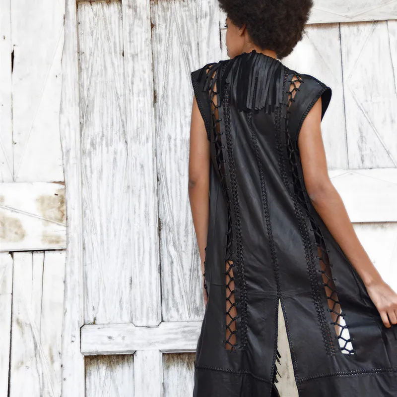 EMPRESS LEXA | BLACK | LEATHER LONG VEST