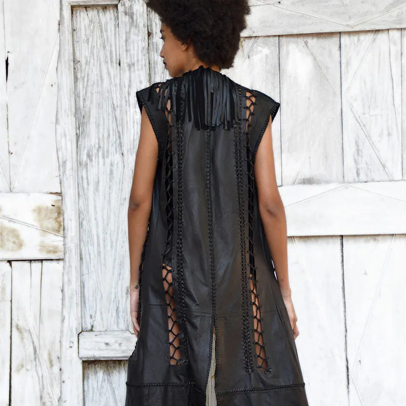 EMPRESS LEXA | BLACK | LEATHER LONG VEST