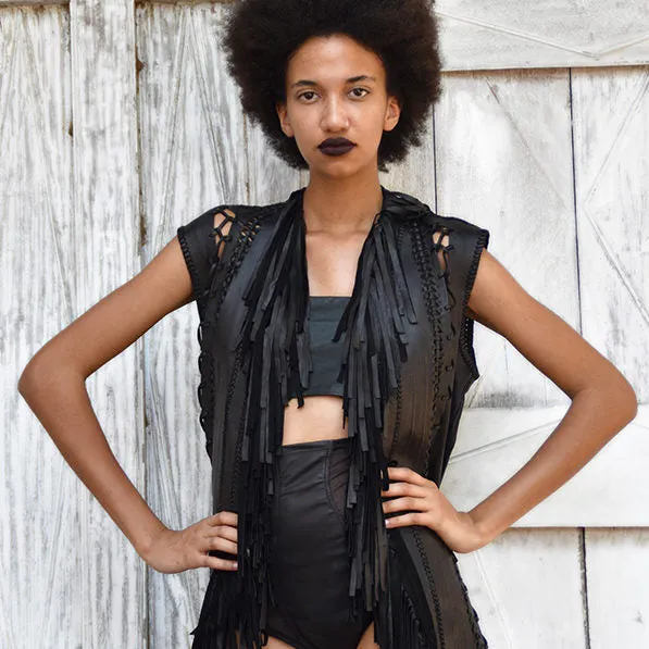 EMPRESS LEXA | BLACK | LEATHER LONG VEST