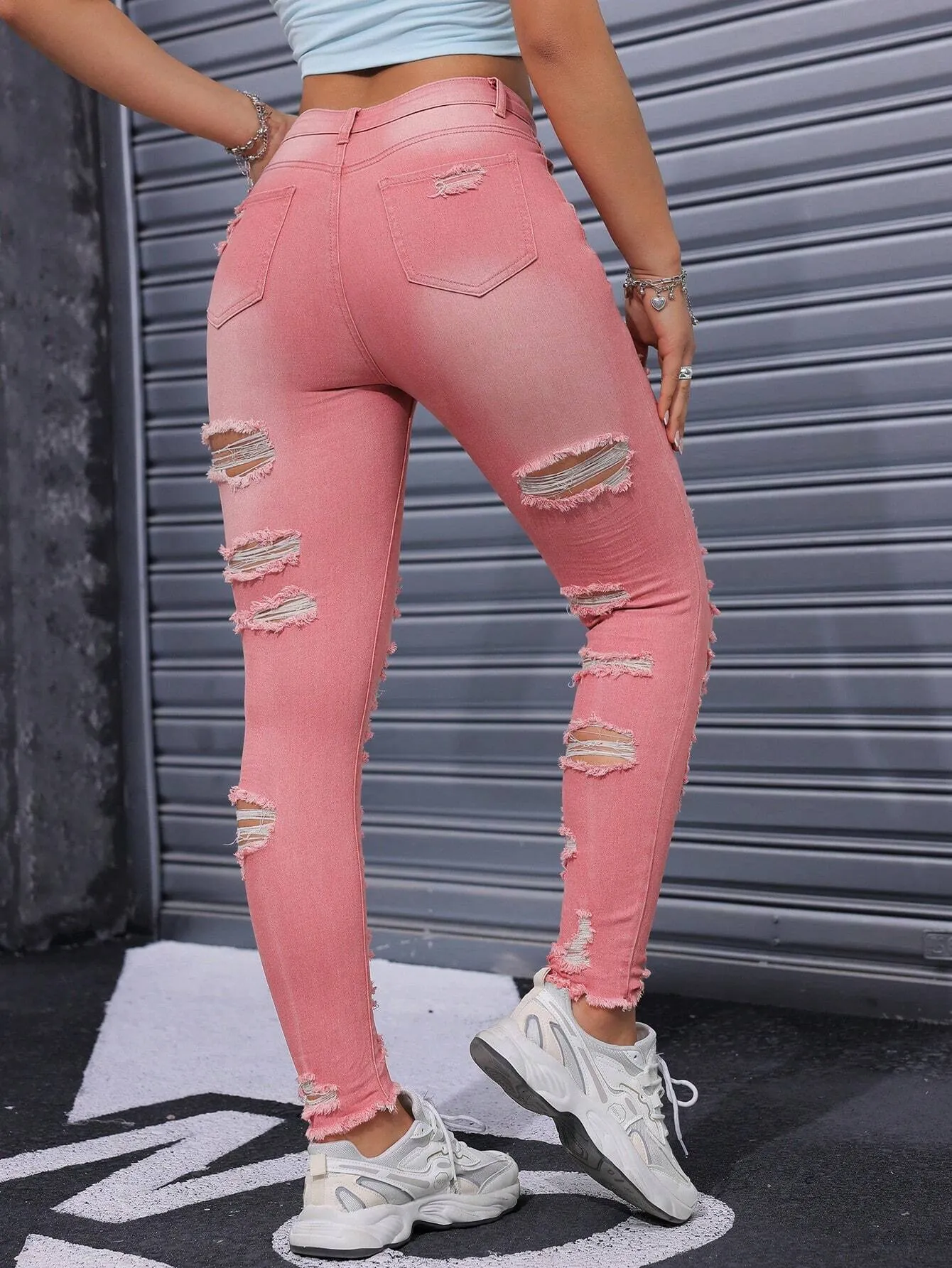 Essnce Women Ripped Distressed Frayed Hem Washed Skinny Fashion Jeans