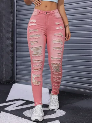 Essnce Women Ripped Distressed Frayed Hem Washed Skinny Fashion Jeans