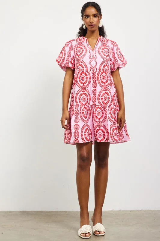 Eyelet Embroidered Short Sleeve Mini Dress