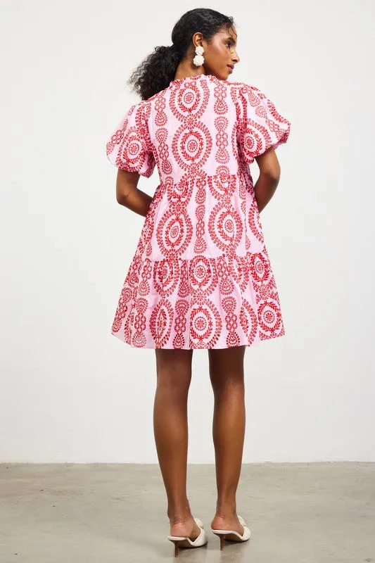 Eyelet Embroidered Short Sleeve Mini Dress