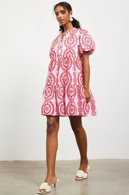 Eyelet Embroidered Short Sleeve Mini Dress