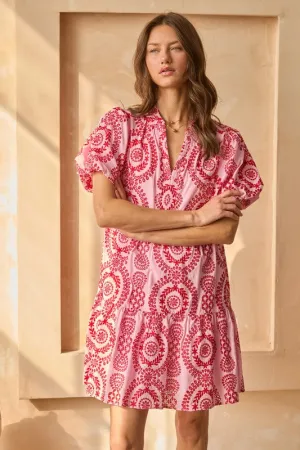 Eyelet Embroidered Short Sleeve Mini Dress