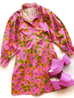 FB6777 Green long sleeved multi print mini dress