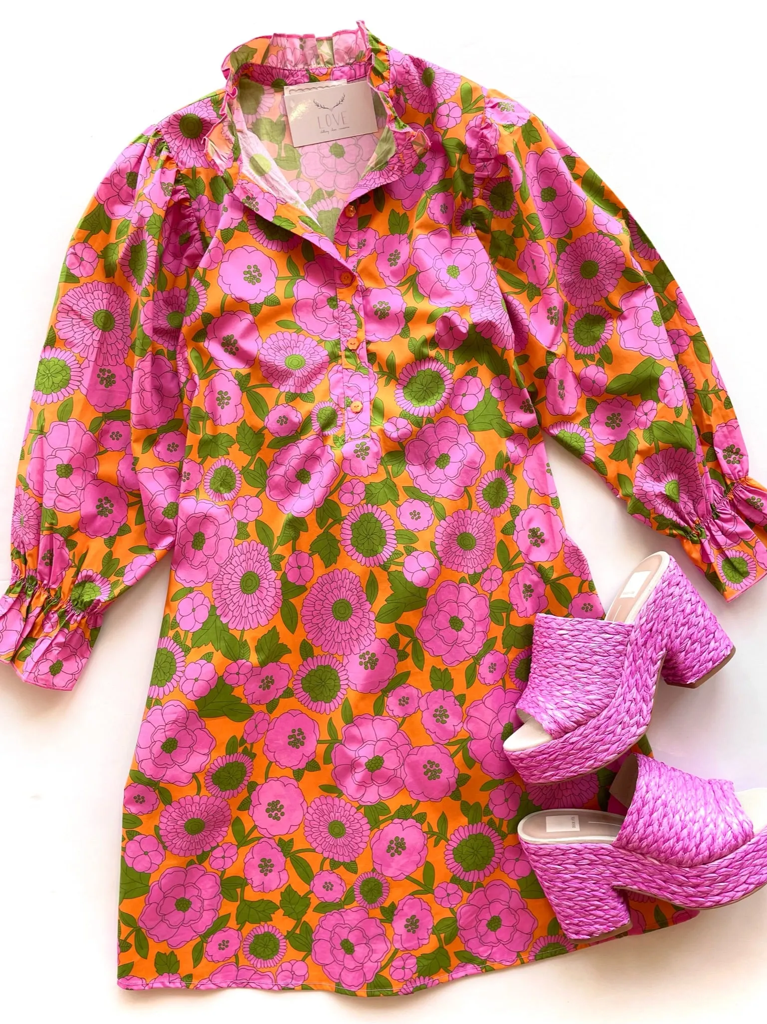 FB6777 Green long sleeved multi print mini dress